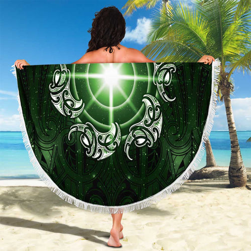 New Zealand Matariki Tupuarangi Beach Blanket Maori Moko Green Galaxy