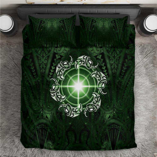 New Zealand Matariki Tupuarangi Bedding Set Maori Moko Green Galaxy
