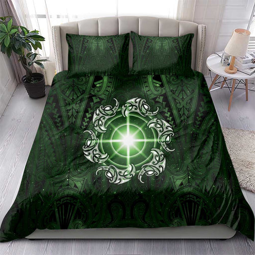 New Zealand Matariki Tupuarangi Bedding Set Maori Moko Green Galaxy