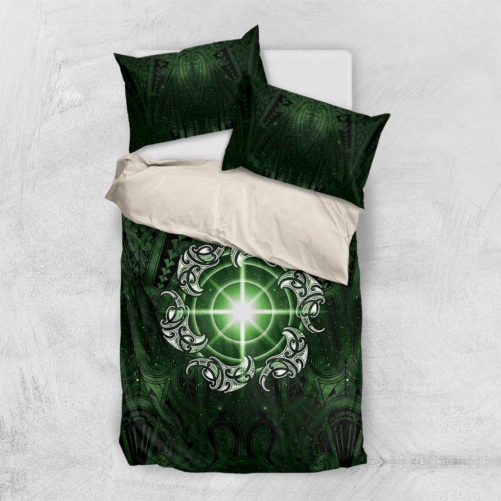 New Zealand Matariki Tupuarangi Bedding Set Maori Moko Green Galaxy