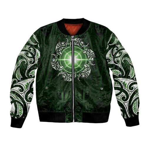 New Zealand Matariki Tupuarangi Bomber Jacket Maori Moko Green Galaxy