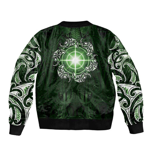 New Zealand Matariki Tupuarangi Bomber Jacket Maori Moko Green Galaxy