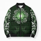 New Zealand Matariki Tupuarangi Bomber Puffer Jacket Maori Moko Green Galaxy