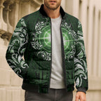 New Zealand Matariki Tupuarangi Bomber Puffer Jacket Maori Moko Green Galaxy