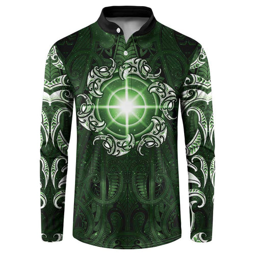 New Zealand Matariki Tupuarangi Button Sweatshirt Maori Moko Green Galaxy