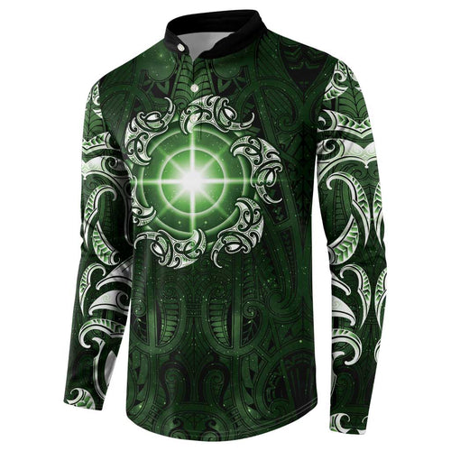 New Zealand Matariki Tupuarangi Button Sweatshirt Maori Moko Green Galaxy
