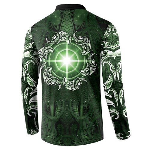 New Zealand Matariki Tupuarangi Button Sweatshirt Maori Moko Green Galaxy