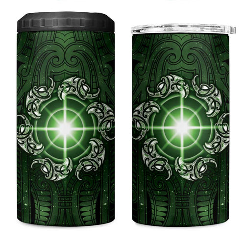 New Zealand Matariki Tupuarangi 4 in 1 Can Cooler Tumbler Maori Moko Green Galaxy