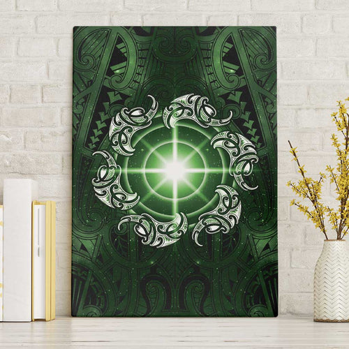 New Zealand Matariki Tupuarangi Canvas Wall Art Maori Moko Green Galaxy
