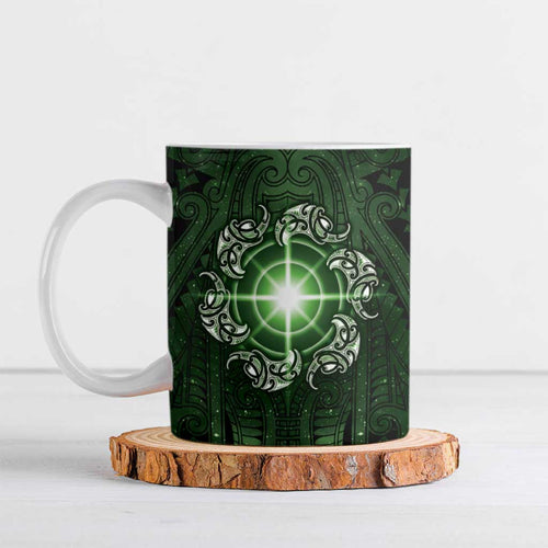 New Zealand Matariki Tupuarangi Ceramic Mug Maori Moko Green Galaxy
