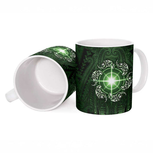 New Zealand Matariki Tupuarangi Ceramic Mug Maori Moko Green Galaxy