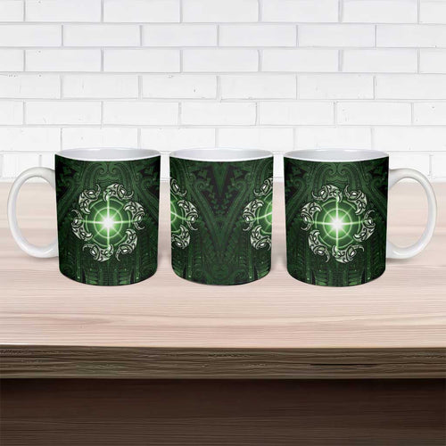 New Zealand Matariki Tupuarangi Ceramic Mug Maori Moko Green Galaxy
