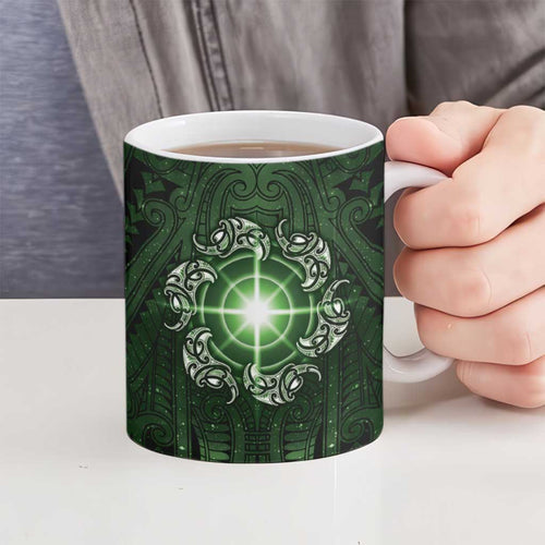 New Zealand Matariki Tupuarangi Ceramic Mug Maori Moko Green Galaxy