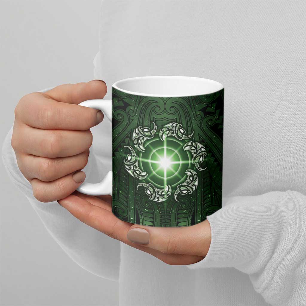 New Zealand Matariki Tupuarangi Ceramic Mug Maori Moko Green Galaxy