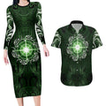 New Zealand Matariki Tupuarangi Couples Matching Long Sleeve Bodycon Dress and Hawaiian Shirt Maori Moko Green Galaxy