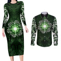 New Zealand Matariki Tupuarangi Couples Matching Long Sleeve Bodycon Dress and Long Sleeve Button Shirt Maori Moko Green Galaxy