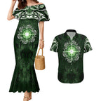 New Zealand Matariki Tupuarangi Couples Matching Mermaid Dress and Hawaiian Shirt Maori Moko Green Galaxy