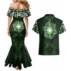 New Zealand Matariki Tupuarangi Couples Matching Mermaid Dress and Hawaiian Shirt Maori Moko Green Galaxy
