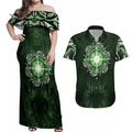New Zealand Matariki Tupuarangi Couples Matching Off Shoulder Maxi Dress and Hawaiian Shirt Maori Moko Green Galaxy