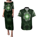 New Zealand Matariki Tupuarangi Couples Matching Puletasi and Hawaiian Shirt Maori Moko Green Galaxy