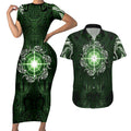 New Zealand Matariki Tupuarangi Couples Matching Short Sleeve Bodycon Dress and Hawaiian Shirt Maori Moko Green Galaxy