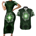 New Zealand Matariki Tupuarangi Couples Matching Short Sleeve Bodycon Dress and Hawaiian Shirt Maori Moko Green Galaxy