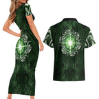 New Zealand Matariki Tupuarangi Couples Matching Short Sleeve Bodycon Dress and Hawaiian Shirt Maori Moko Green Galaxy