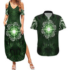New Zealand Matariki Tupuarangi Couples Matching Summer Maxi Dress and Hawaiian Shirt Maori Moko Green Galaxy