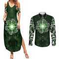 New Zealand Matariki Tupuarangi Couples Matching Summer Maxi Dress and Long Sleeve Button Shirt Maori Moko Green Galaxy