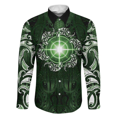 New Zealand Matariki Tupuarangi Family Matching Off Shoulder Maxi Dress and Hawaiian Shirt Maori Moko Green Galaxy