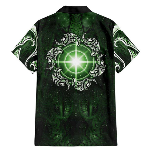 New Zealand Matariki Tupuarangi Family Matching Off Shoulder Short Dress and Hawaiian Shirt Maori Moko Green Galaxy