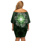 New Zealand Matariki Tupuarangi Family Matching Off Shoulder Short Dress and Hawaiian Shirt Maori Moko Green Galaxy