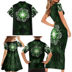 New Zealand Matariki Tupuarangi Family Matching Short Sleeve Bodycon Dress and Hawaiian Shirt Maori Moko Green Galaxy