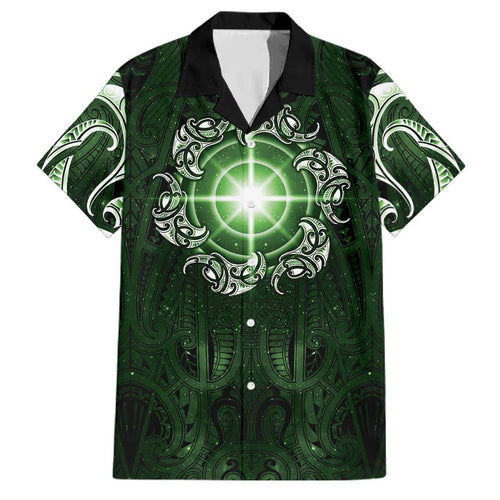 New Zealand Matariki Tupuarangi Family Matching Short Sleeve Bodycon Dress and Hawaiian Shirt Maori Moko Green Galaxy