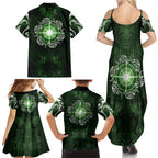 New Zealand Matariki Tupuarangi Family Matching Summer Maxi Dress and Hawaiian Shirt Maori Moko Green Galaxy