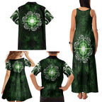 New Zealand Matariki Tupuarangi Family Matching Tank Maxi Dress and Hawaiian Shirt Maori Moko Green Galaxy