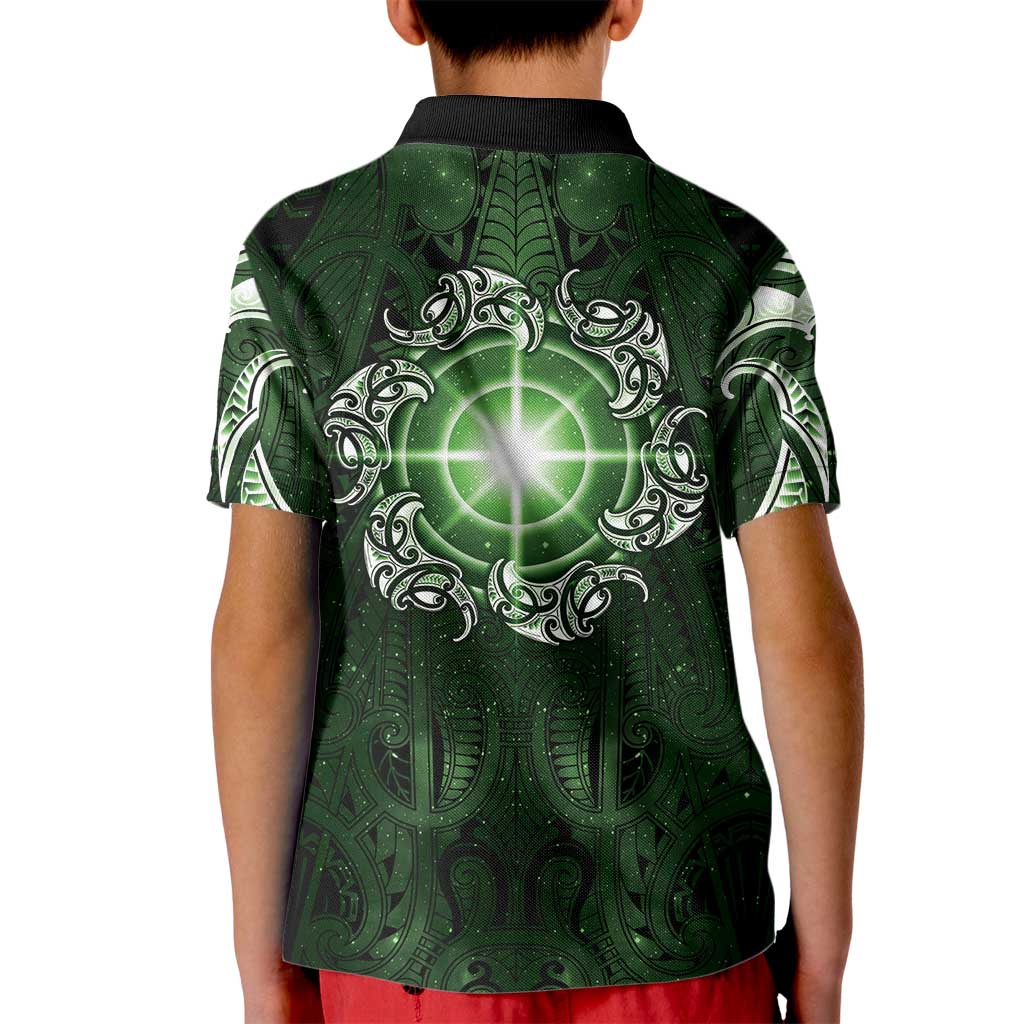 New Zealand Matariki Tupuarangi Kid Polo Shirt Maori Moko Green Galaxy