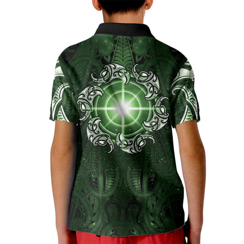 New Zealand Matariki Tupuarangi Kid Polo Shirt Maori Moko Green Galaxy