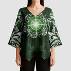 New Zealand Matariki Tupuarangi Kimono Sleeve Blouse Maori Moko Green Galaxy