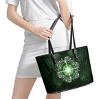 New Zealand Matariki Tupuarangi Leather Tote Bag Maori Moko Green Galaxy