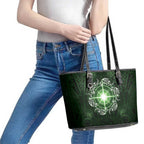 New Zealand Matariki Tupuarangi Leather Tote Bag Maori Moko Green Galaxy