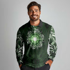 New Zealand Matariki Tupuarangi Long Sleeve Polo Shirt Maori Moko Green Galaxy