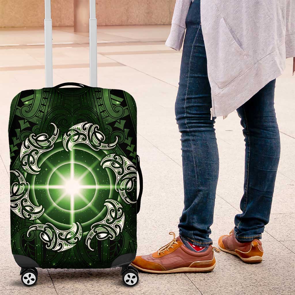 New Zealand Matariki Tupuarangi Luggage Cover Maori Moko Green Galaxy