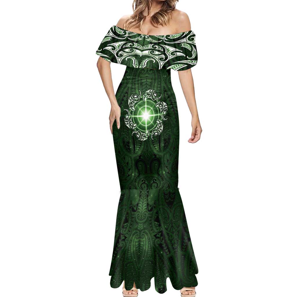 New Zealand Matariki Tupuarangi Mermaid Dress Maori Moko Green Galaxy