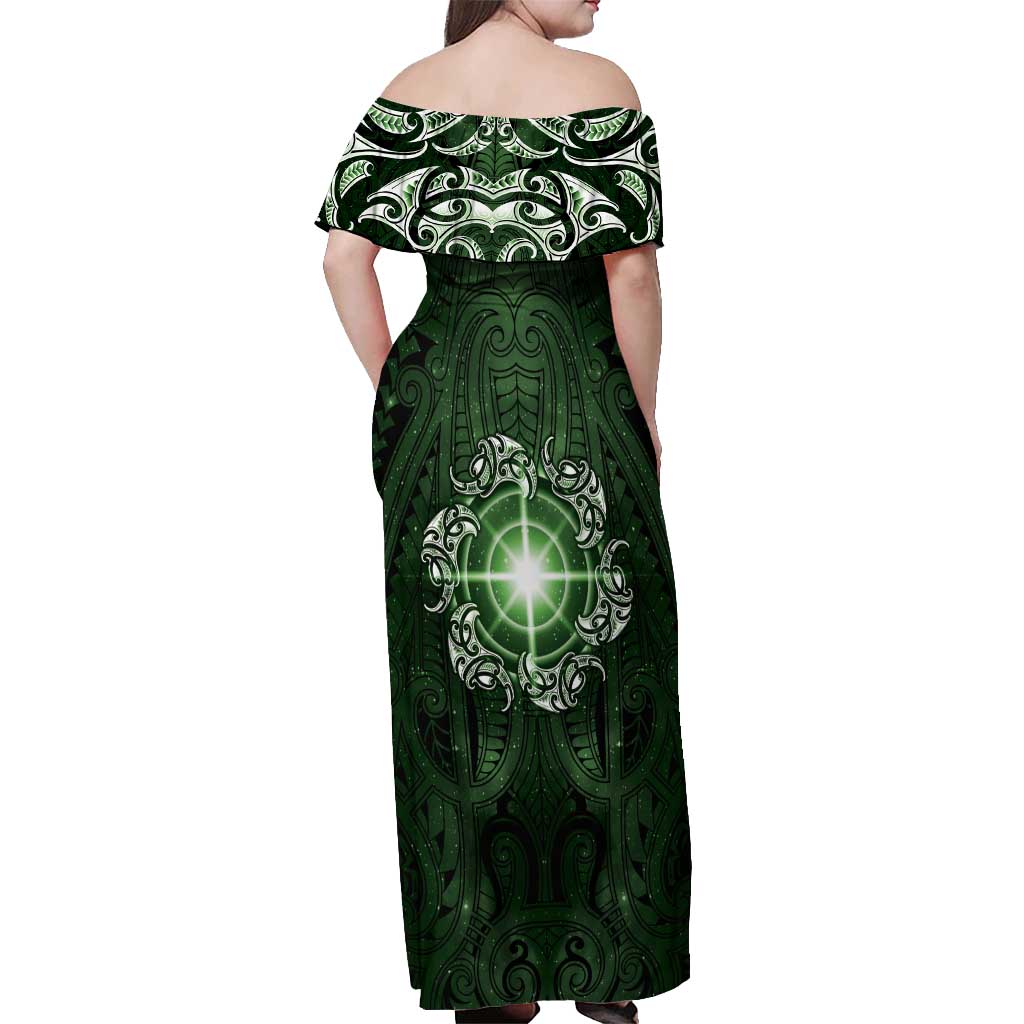 New Zealand Matariki Tupuarangi Off Shoulder Maxi Dress Maori Moko Green Galaxy