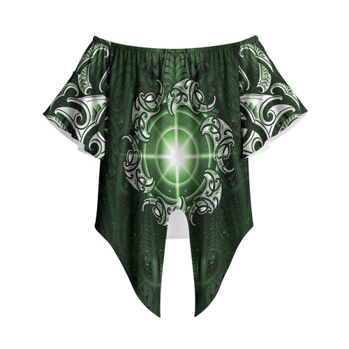 New Zealand Matariki Tupuarangi Off Shoulder Wrap Waist Top Maori Moko Green Galaxy