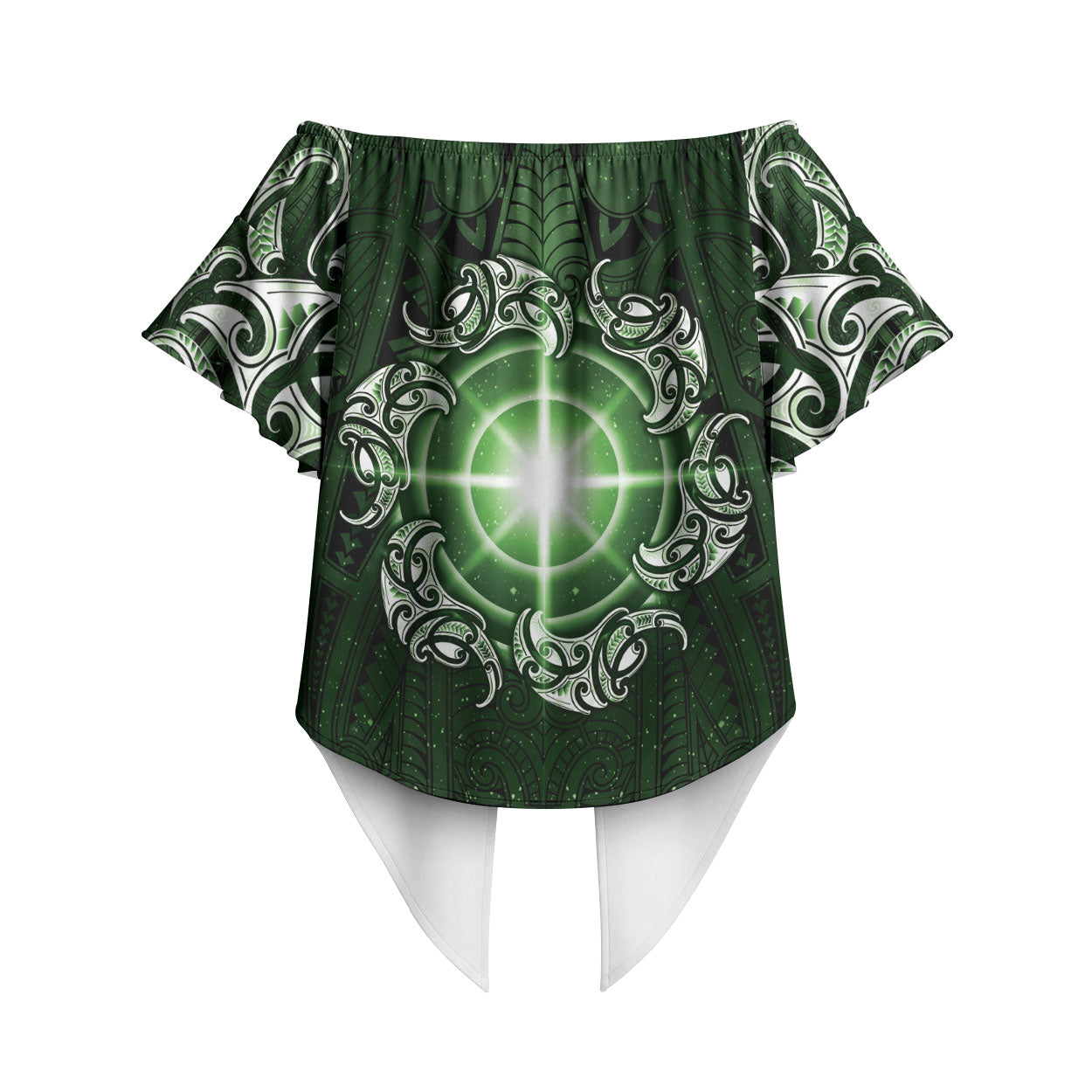 New Zealand Matariki Tupuarangi Off Shoulder Wrap Waist Top Maori Moko Green Galaxy