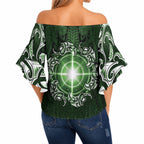 New Zealand Matariki Tupuarangi Off Shoulder Wrap Waist Top Maori Moko Green Galaxy