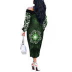 New Zealand Matariki Tupuarangi Off The Shoulder Long Sleeve Dress Maori Moko Green Galaxy