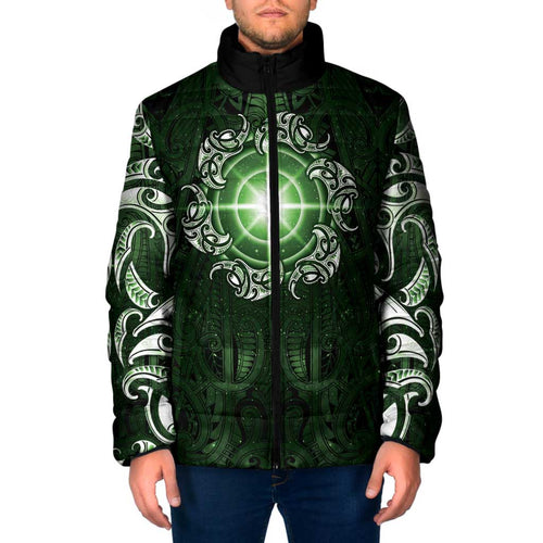 New Zealand Matariki Tupuarangi Padded Jacket Maori Moko Green Galaxy